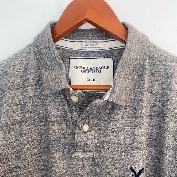 American Eagle Athletic Fit Short Sleeve Heather Gray Cotton Polo Shirt Sz XL - Picture 4 of 11